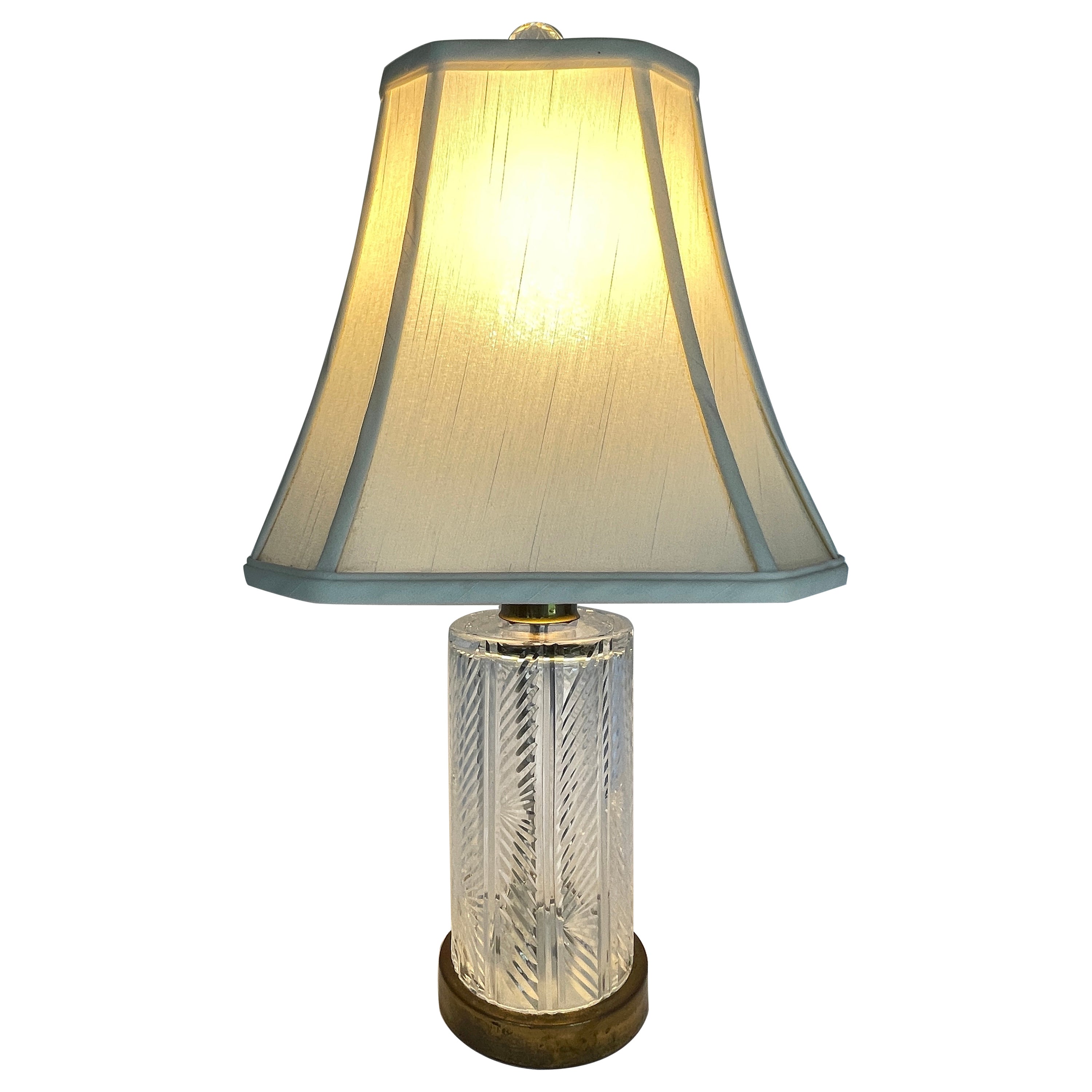 Waterford Herringbone Cut Crystal Column Lamp  For Sale