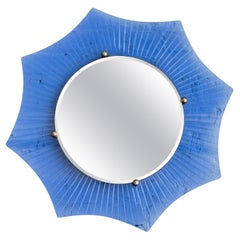 Vintage Art Deco Starburst Cobalt Glass Mirror