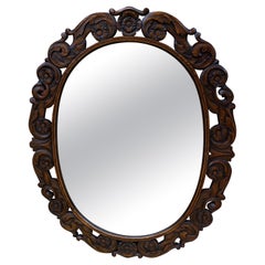 Used English Mirror OVAL Carved Oak Frame Wood Back Edwardian Era
