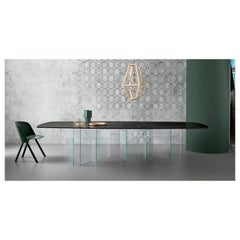 In Stock in Los Angeles, Glass & Ceramic Metropolis Dining Table, Made in Italy