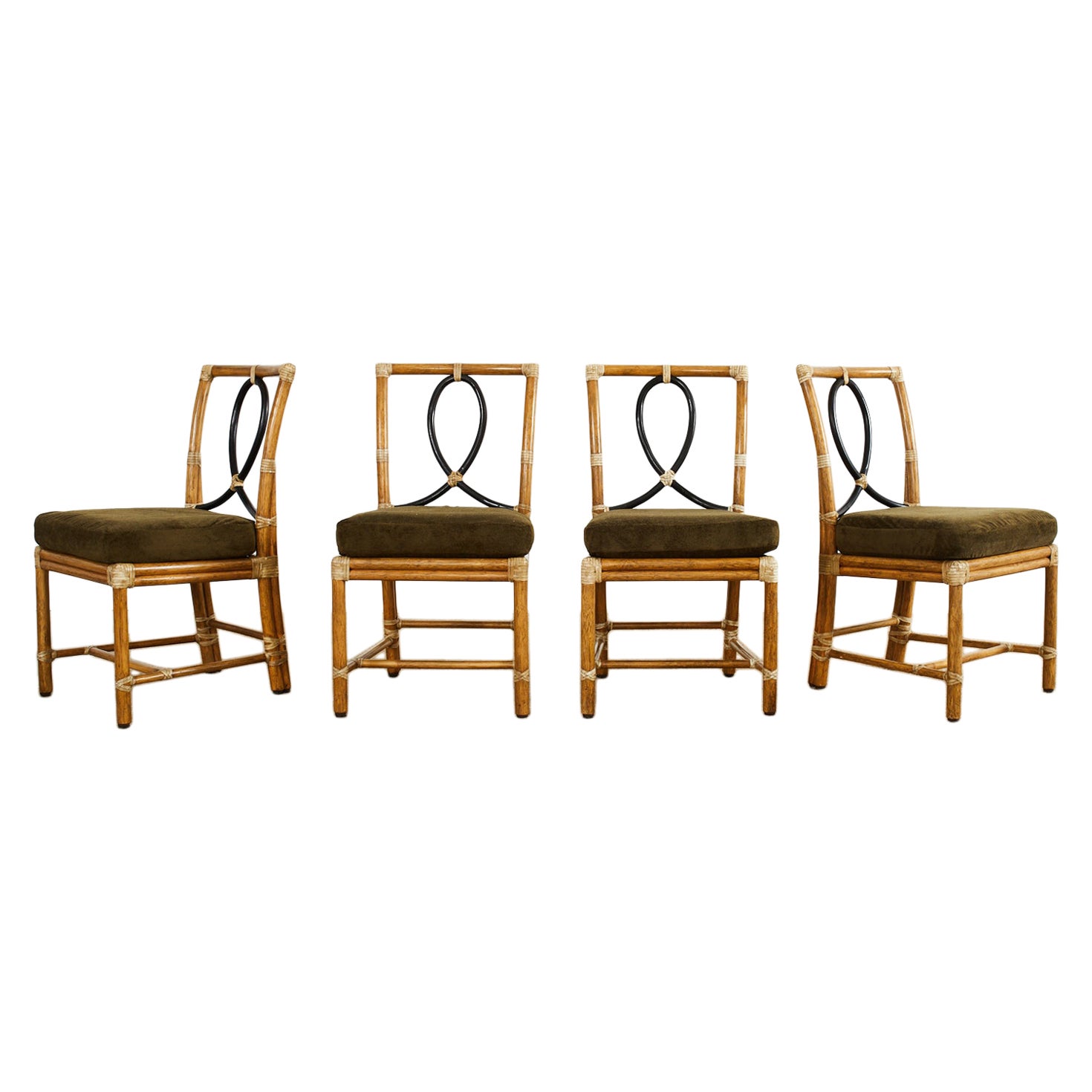 Set of Four McGuire Organic Modern Rattan Loop Dining Chairs