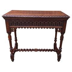 Antique English Table Console Entry Sofa Table w Drawers Oak Barley Twist C.1900