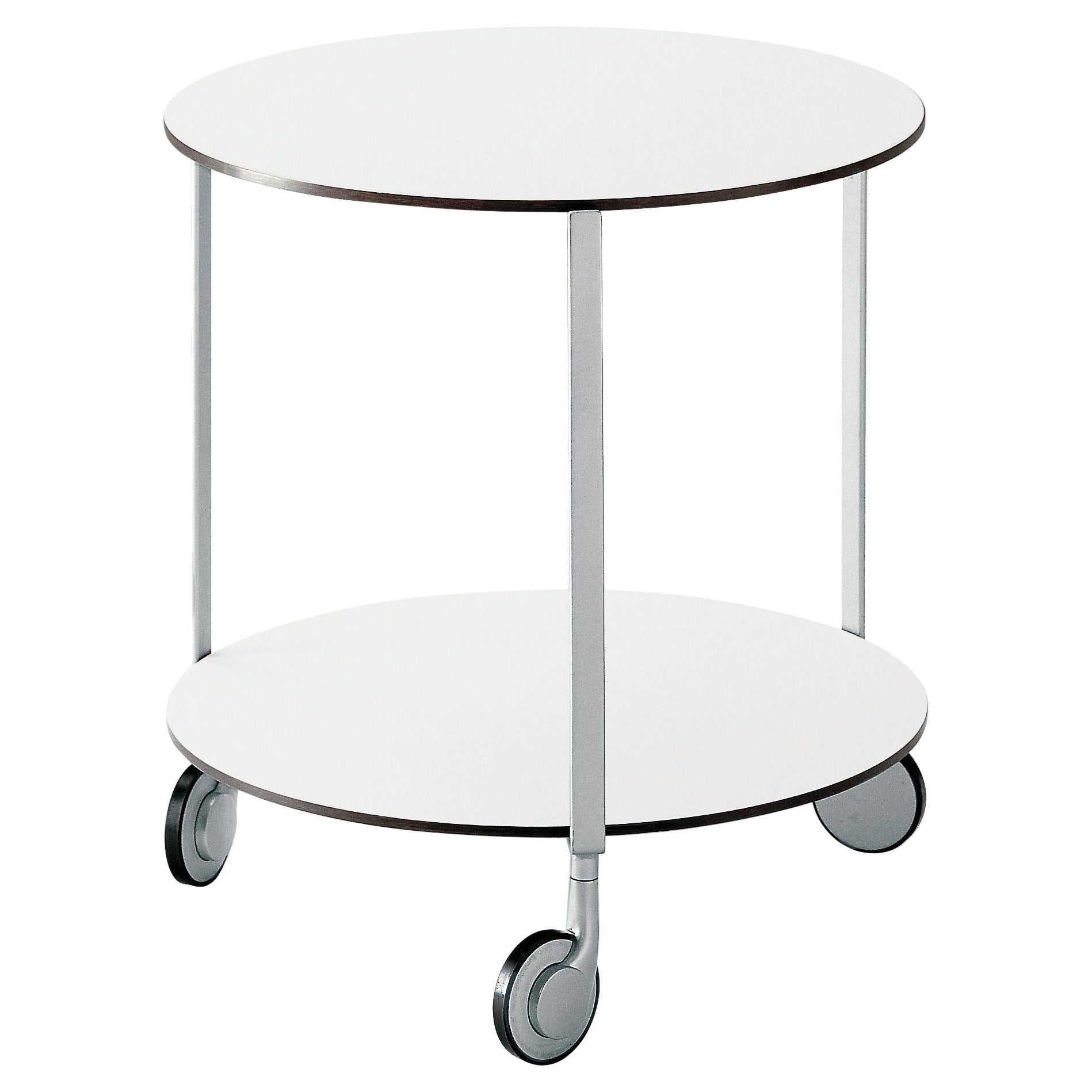 Zanotta Giro' Castor-Mounted Small Table with White Plastic Top by Anna Deplano For Sale