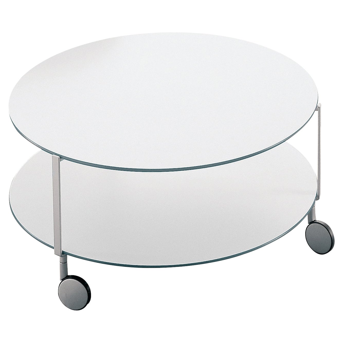 Zanotta Giro' Castor-Mounted Medium Table with White Plastic Top by Anna Deplano For Sale