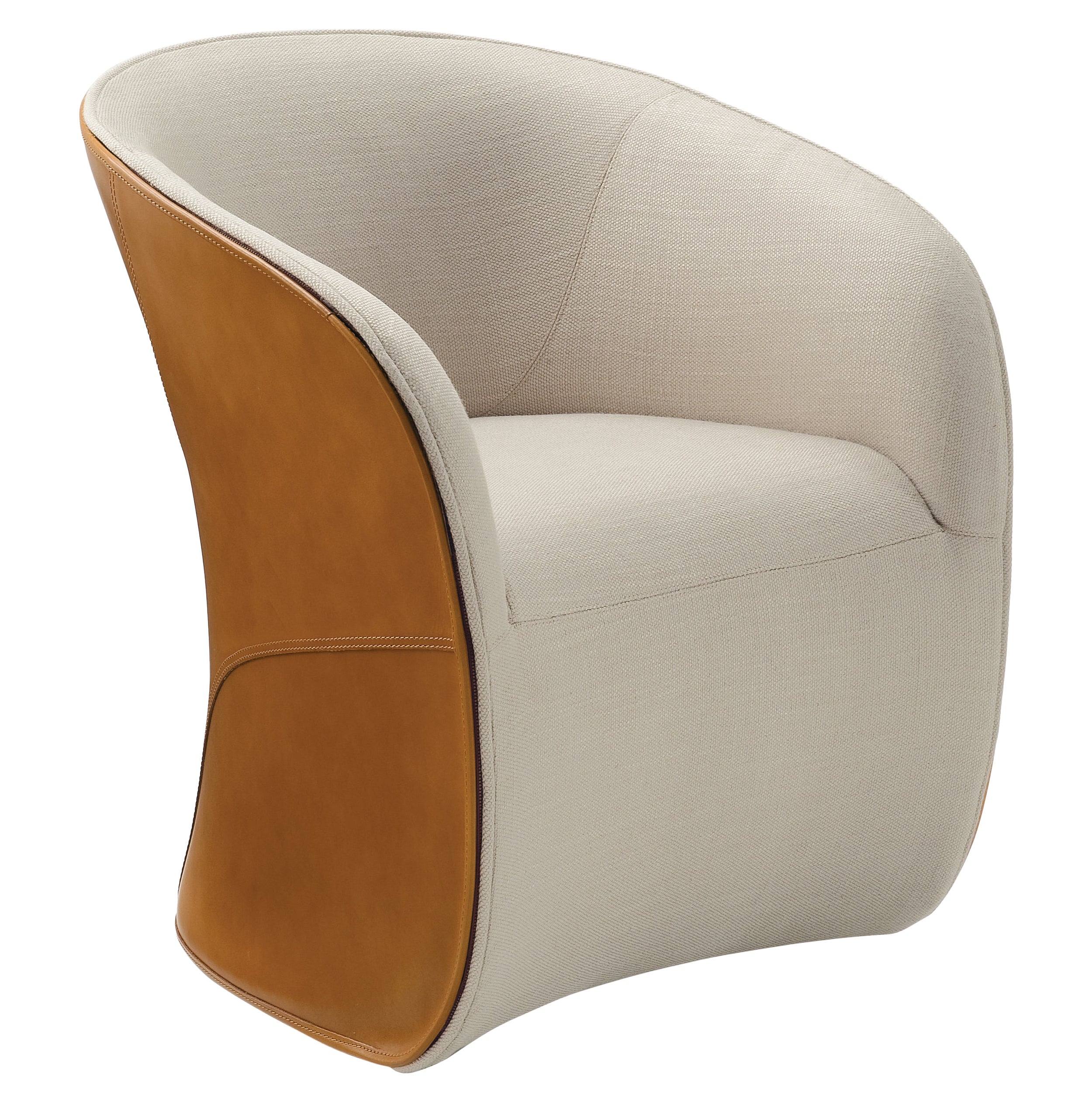 Zanotta Calla Armchair in Beige and Brown Upholstery with Steel Frame For Sale