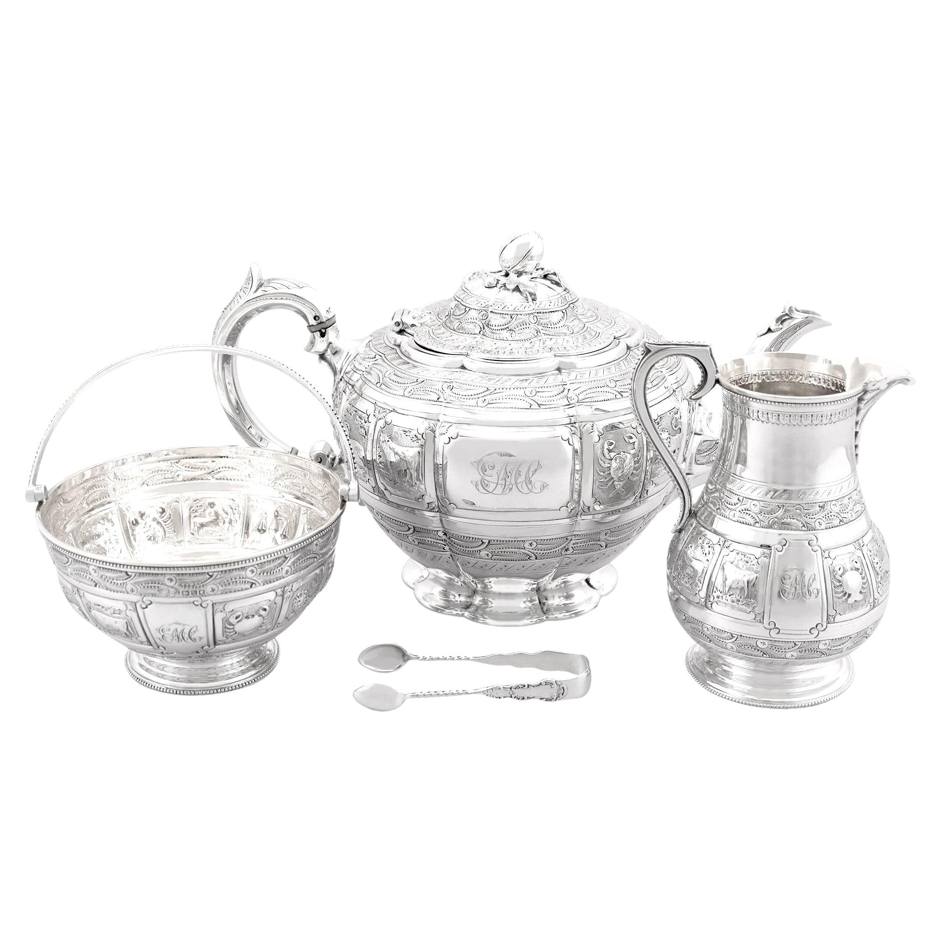 Viktorianisches Sterling Silber Dreiteiliges Teeservice