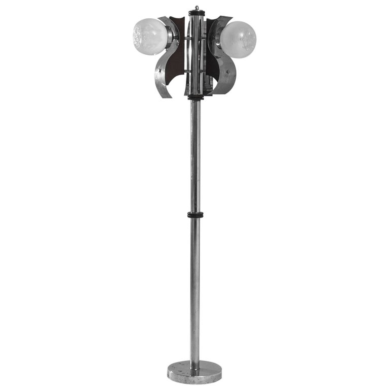 1970s Italian Space Age Chrome and Glass Floor Lamp For Sale at 1stDibs