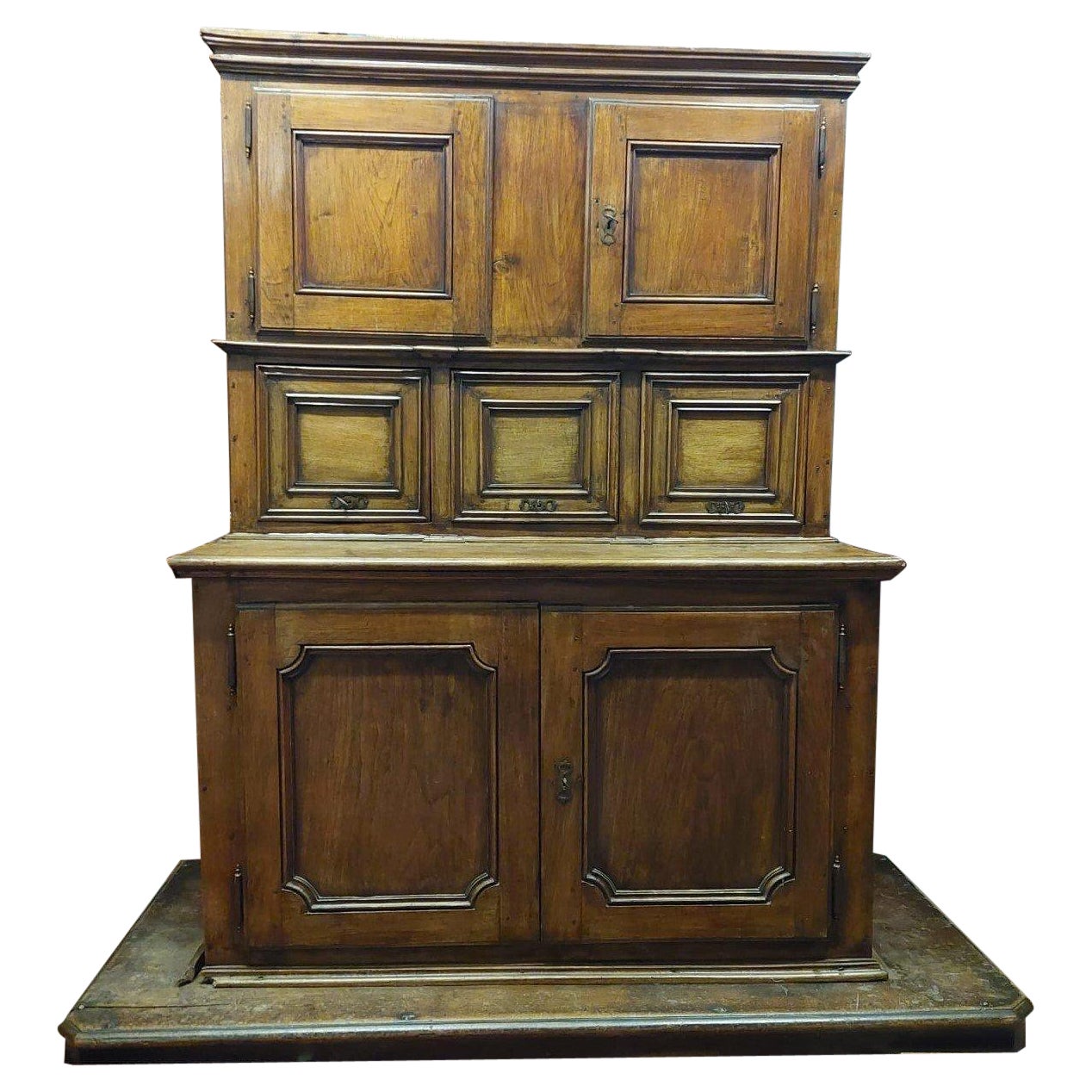 Antique Sacristy Cabinet in Walnut with Base, 18th Century, Italy For Sale