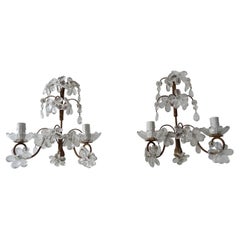 French Maison Baguès Crystal Prisms Flower Sconces, C 1920