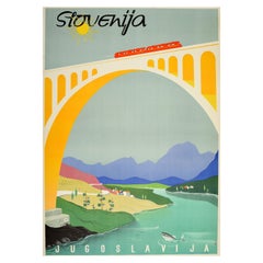 Original Vintage Travel Advertising Poster Slovenia Yugoslavia Railway River Art