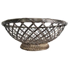 Christofle Attributed  Silver Plated Woven Metal Serving Basket Made in France