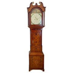 Outstanding Antique Inlaid Marquetry Oak and Mahogany George III Longcase Clock 