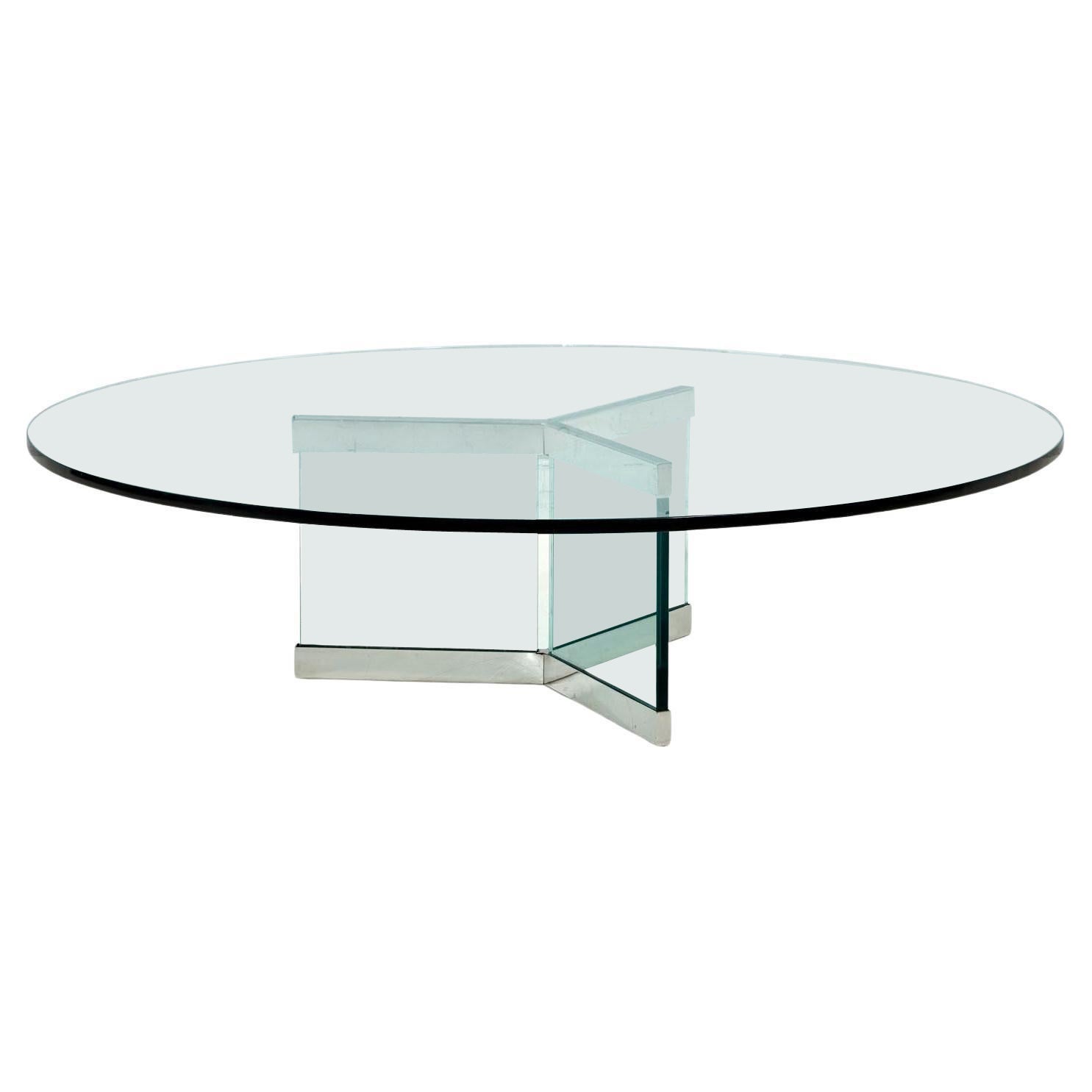 Table basse en verre et chrome Leon Rosen pour Pace Glass, 1970 en vente