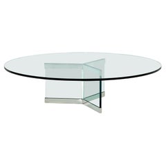 Table basse en verre et chrome Leon Rosen pour Pace Glass, 1970