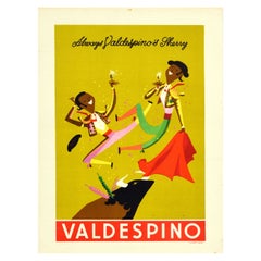 Original Vintage Drink Advertising Poster Sherry Wine Valdespino Matador Spain