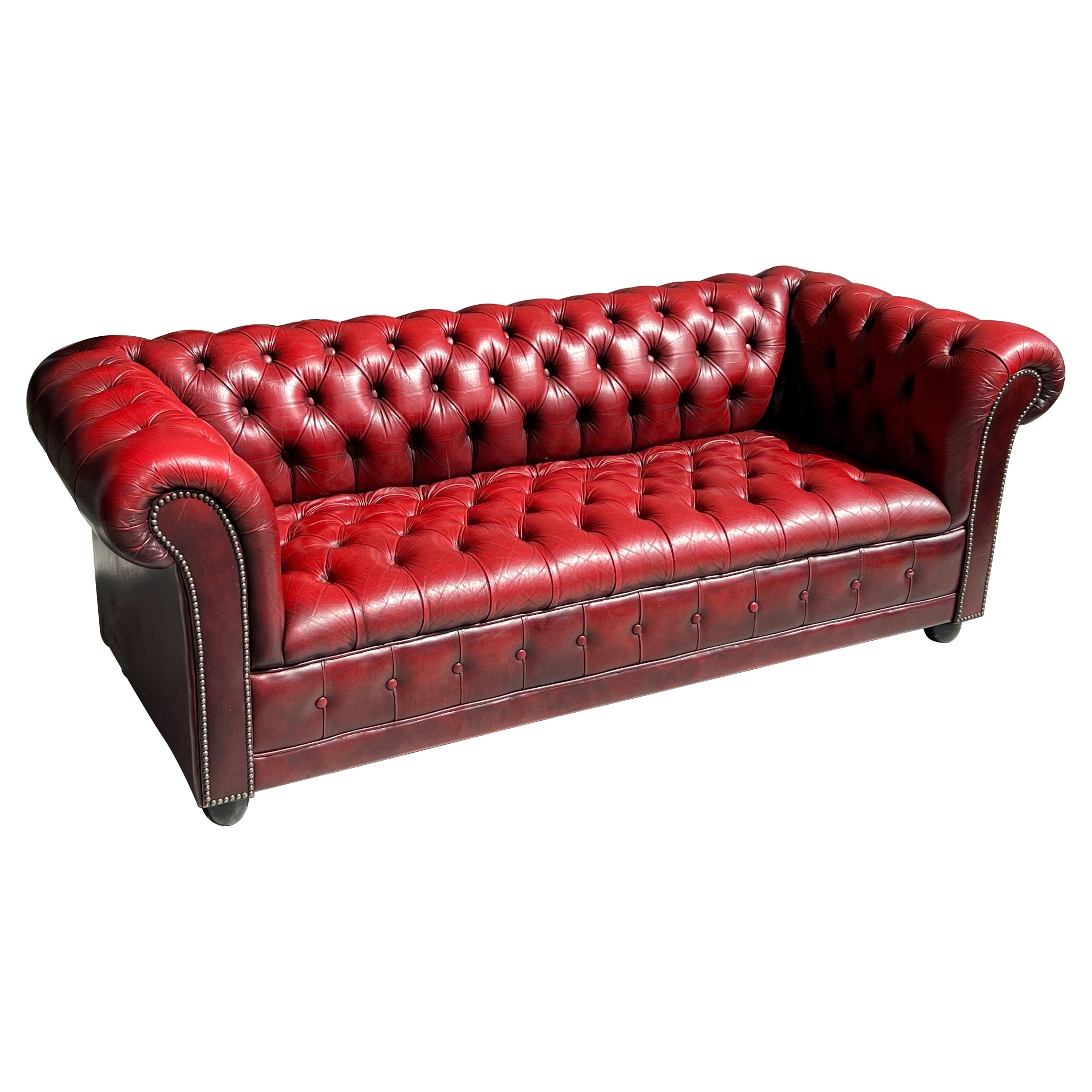 Red Chesterfield Leather Tufted Sofa
