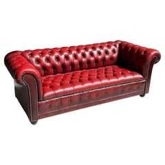 Vintage Red Chesterfield Leather Tufted Sofa