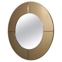 Used Midcentury Wall Mirror Mirrored Glass Smoked Round Large Italian Design 1970s