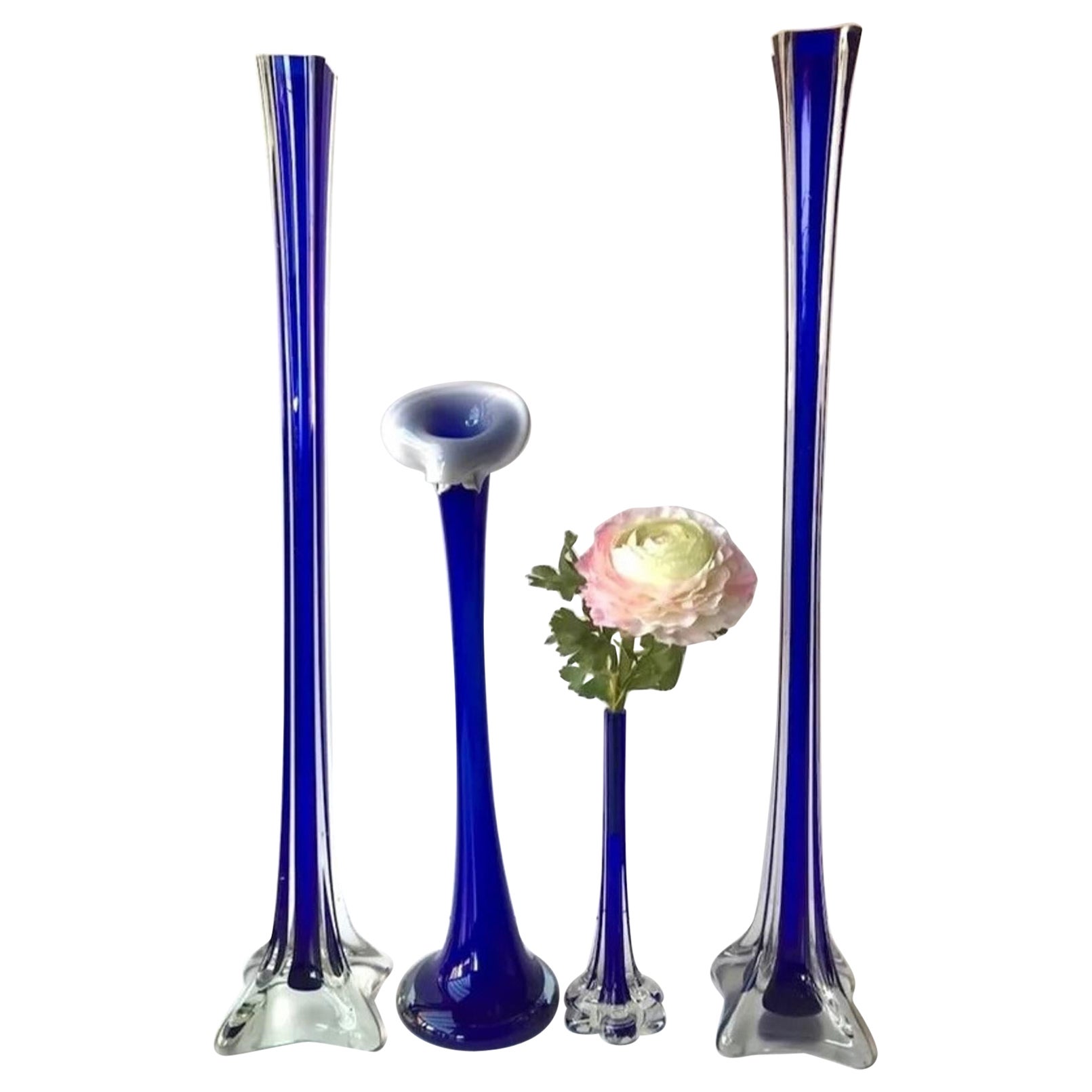 Vintage Italian Murano Glass Blue Vases, Set of 4, 1970s