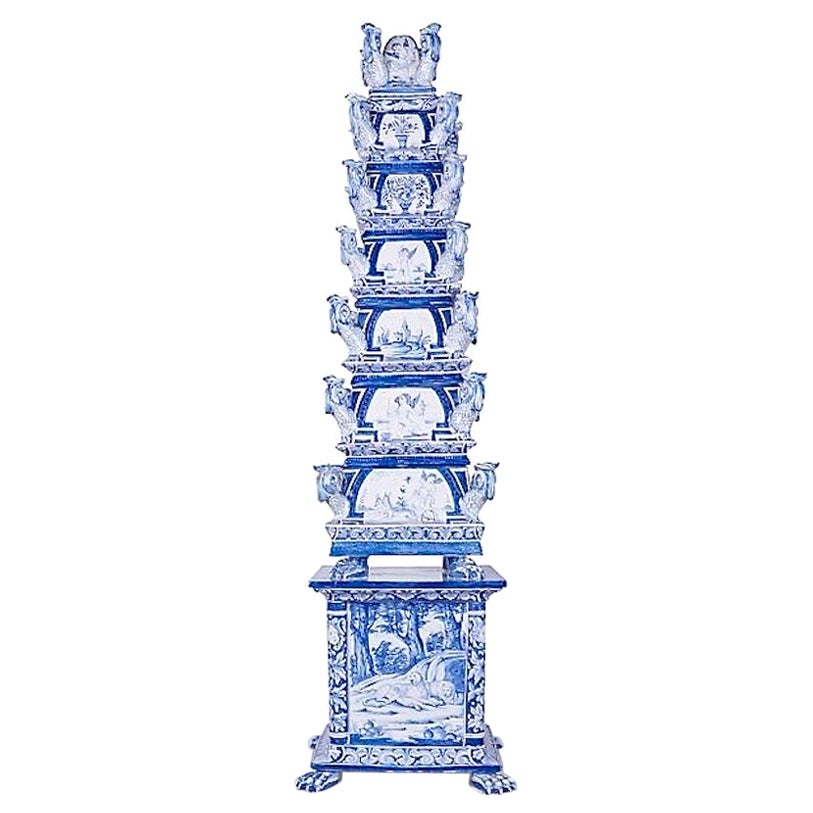 Monumental Delft Blue and White Tiered Tulipiere