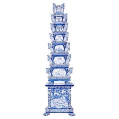Monumental Delft Blue and White Tiered Tulipiere