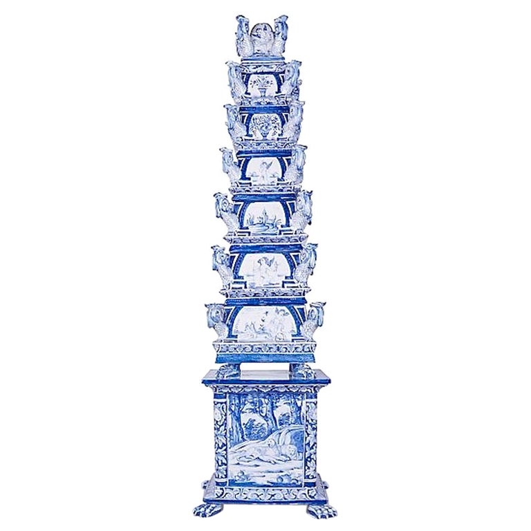 Monumental Delft Blue and White Tiered Tulipiere For Sale