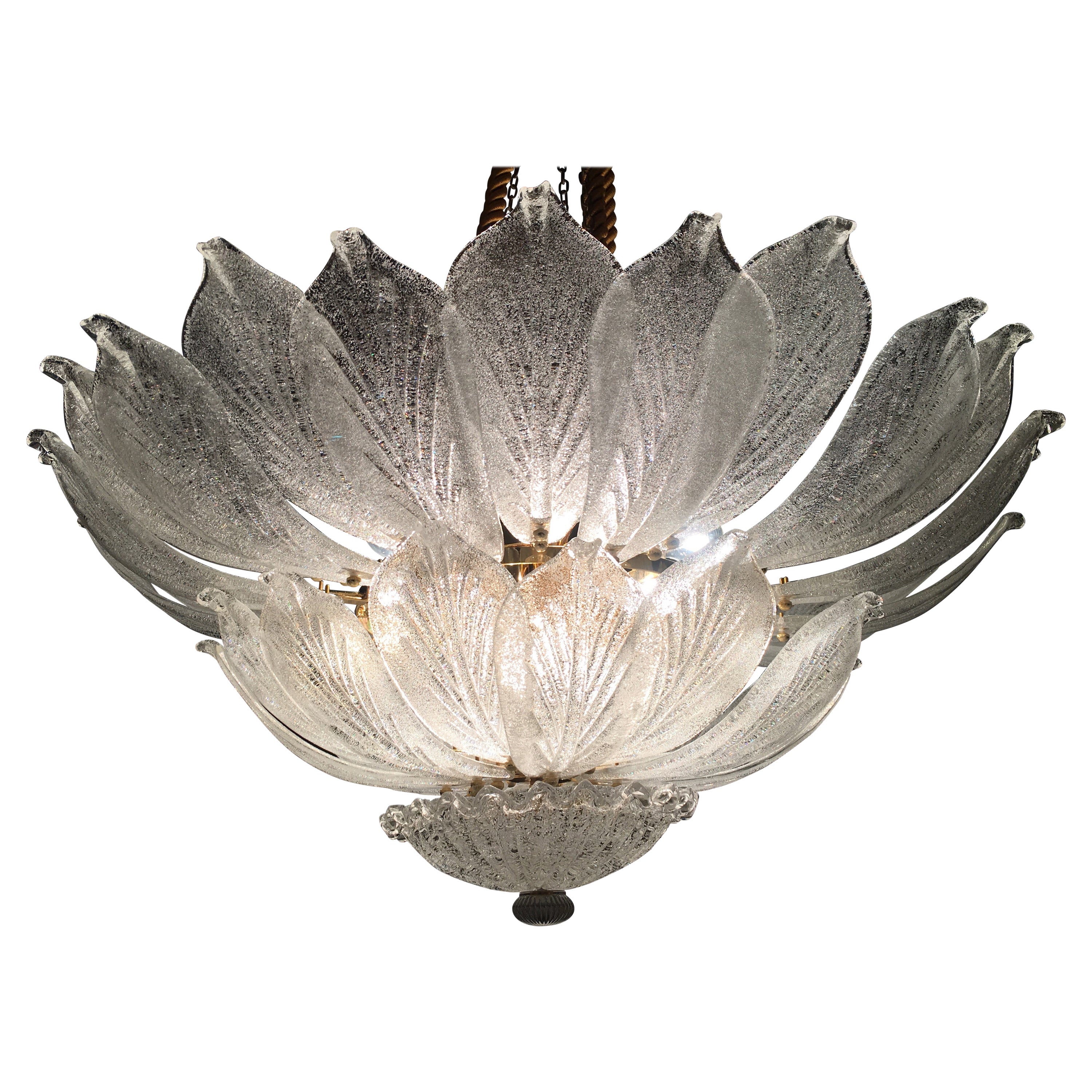 Large Murano Glass Leave Chandelier, 1990s For Sale