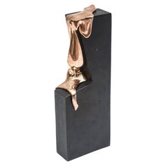 Escultura Esque Dalí en Cascada de Bronce Fundido y Metal Negro Firmada Vintage