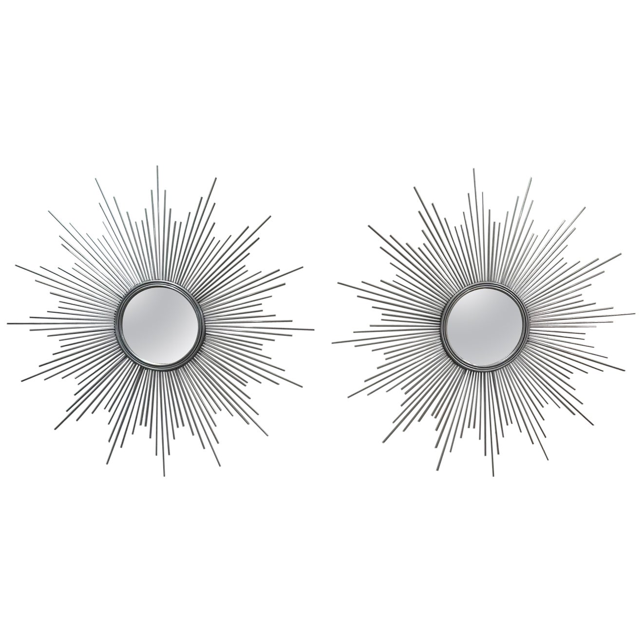 Paire de miroirs italiens vintage en acier Sunburst en vente