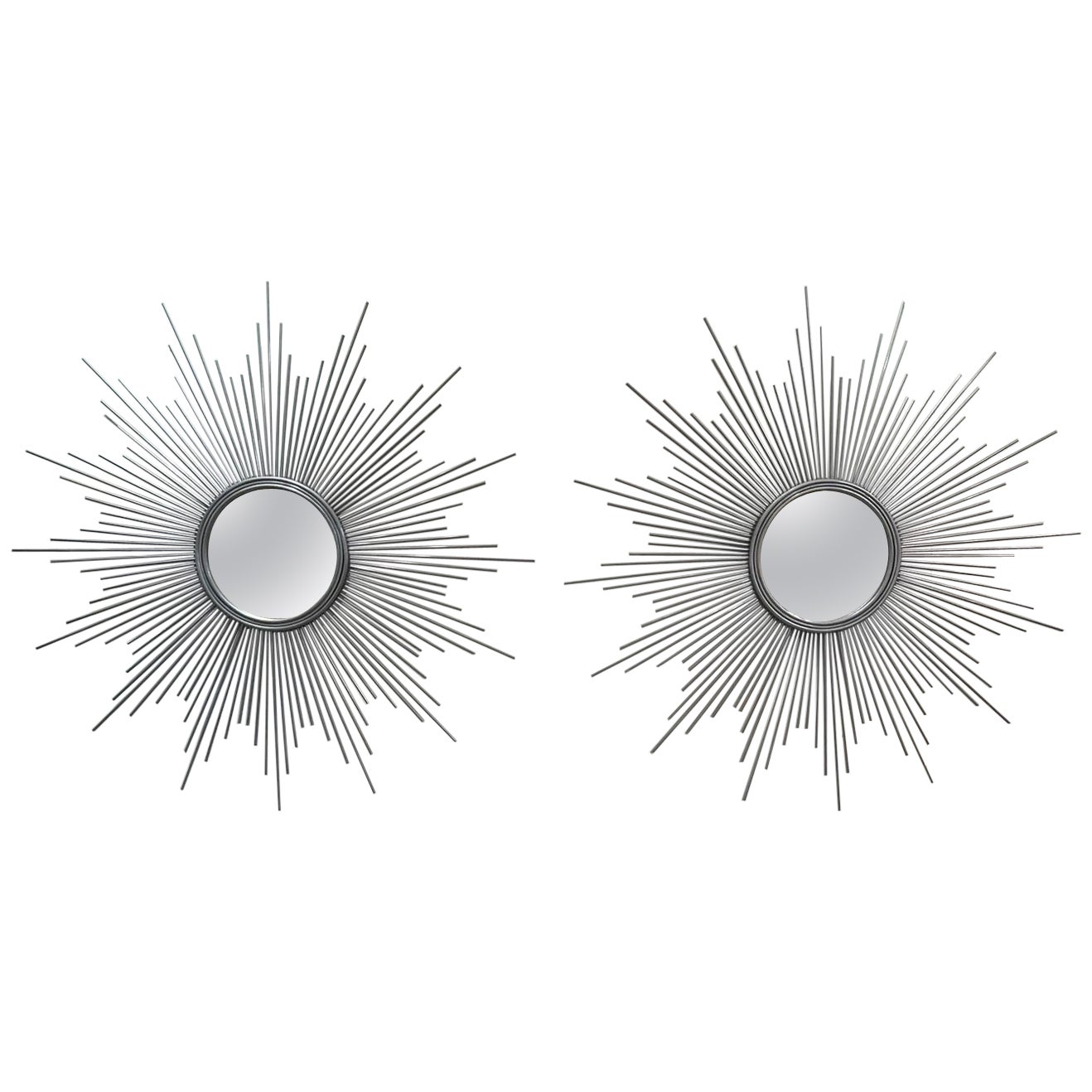 Pair of Vintage Italian Steel Sunburst Mirrors For Sale