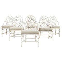 Set of Six McGuire Rattan Cracked Ice Dining Chairs