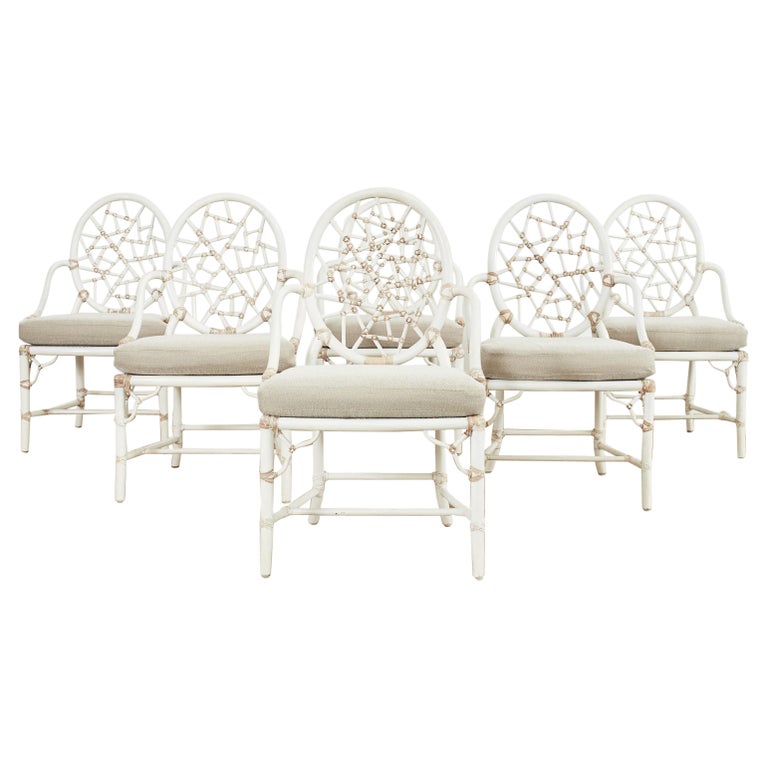 Set of Six McGuire Rattan Cracked Ice Dining Chairs For Sale