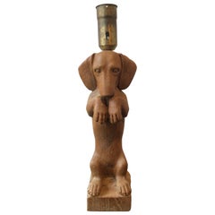 1940s Carved Wood Dachshund Lamp