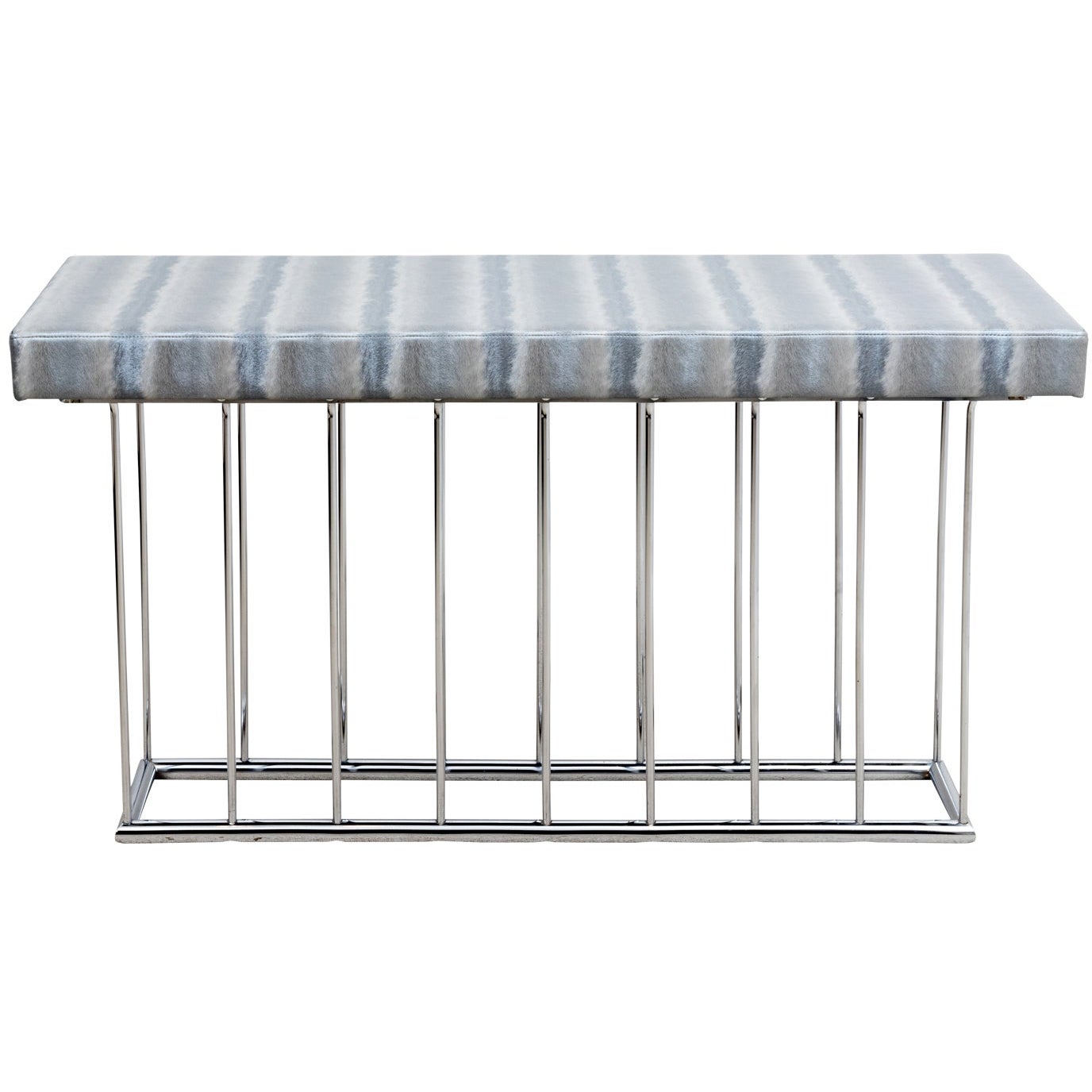 Chrome Mid Century Console Table with Upholstered Top