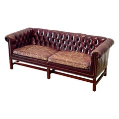 Chesterfield Sofa, Vintage Georgian Style in Ox Blood Leather and Mahogany