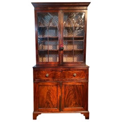 Antique English George III Mahogany Secretary Bookcase, Circa 1790-1820