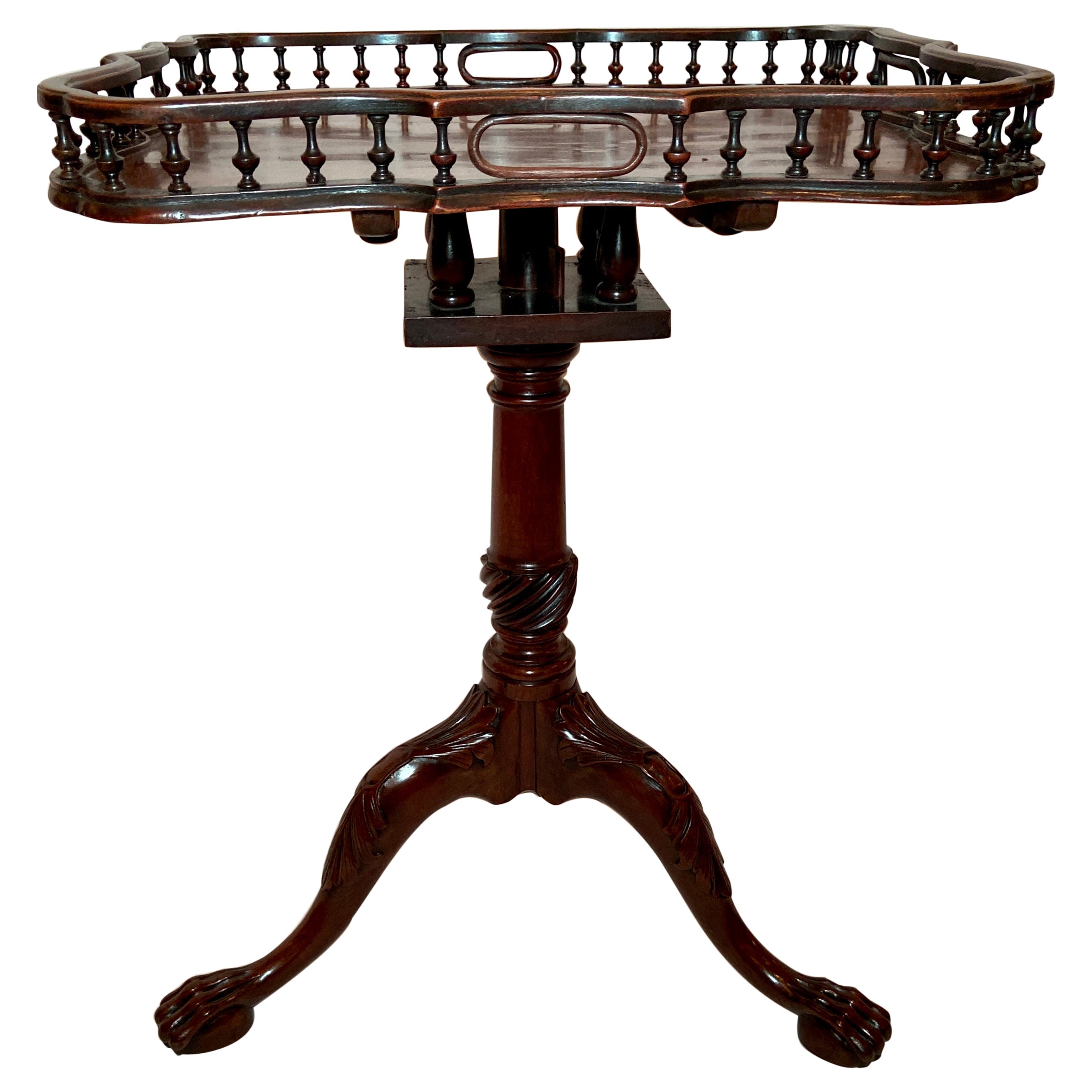Antique English Georgian Mahogany Galleried Tilt-Top Pie Crust Table, Circa 1840
