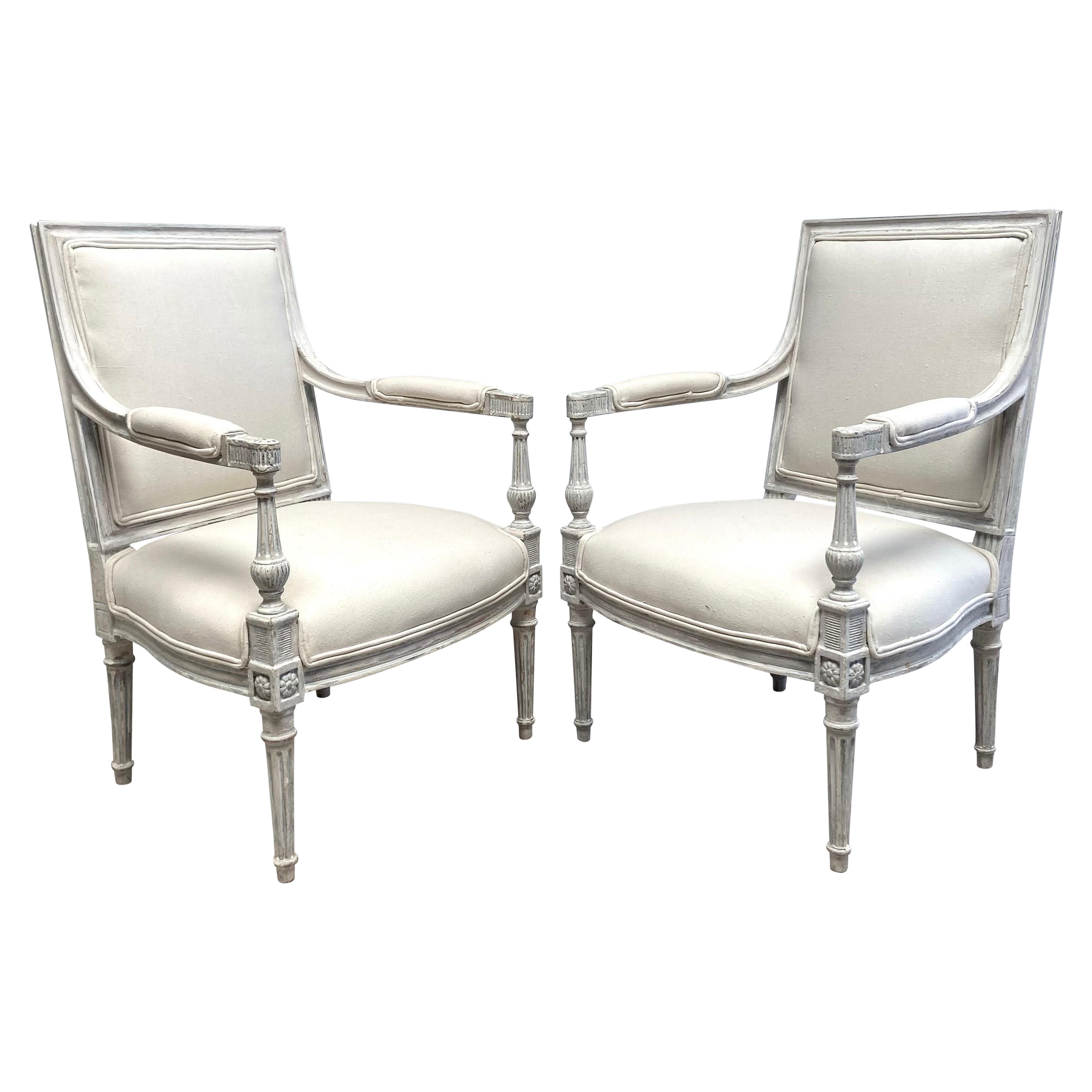 Paar neoklassizistische bemalte und gepolsterte Vintage-Sessel