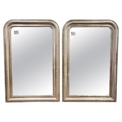 Pair of French Silver Leaf Louis Philippe Mirrors with X Pattern