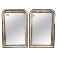 Coppia di specchi Louis Philippe a foglia d'argento con motivo a X