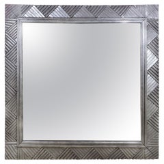 Large Square, Carved Silvered Wood Mirror