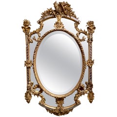 Antique French Carved Gold Leaf Beveled Mirror with Etching, Circa 1890