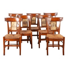 Set of 7 Fruitwood Rush Seat Chairs