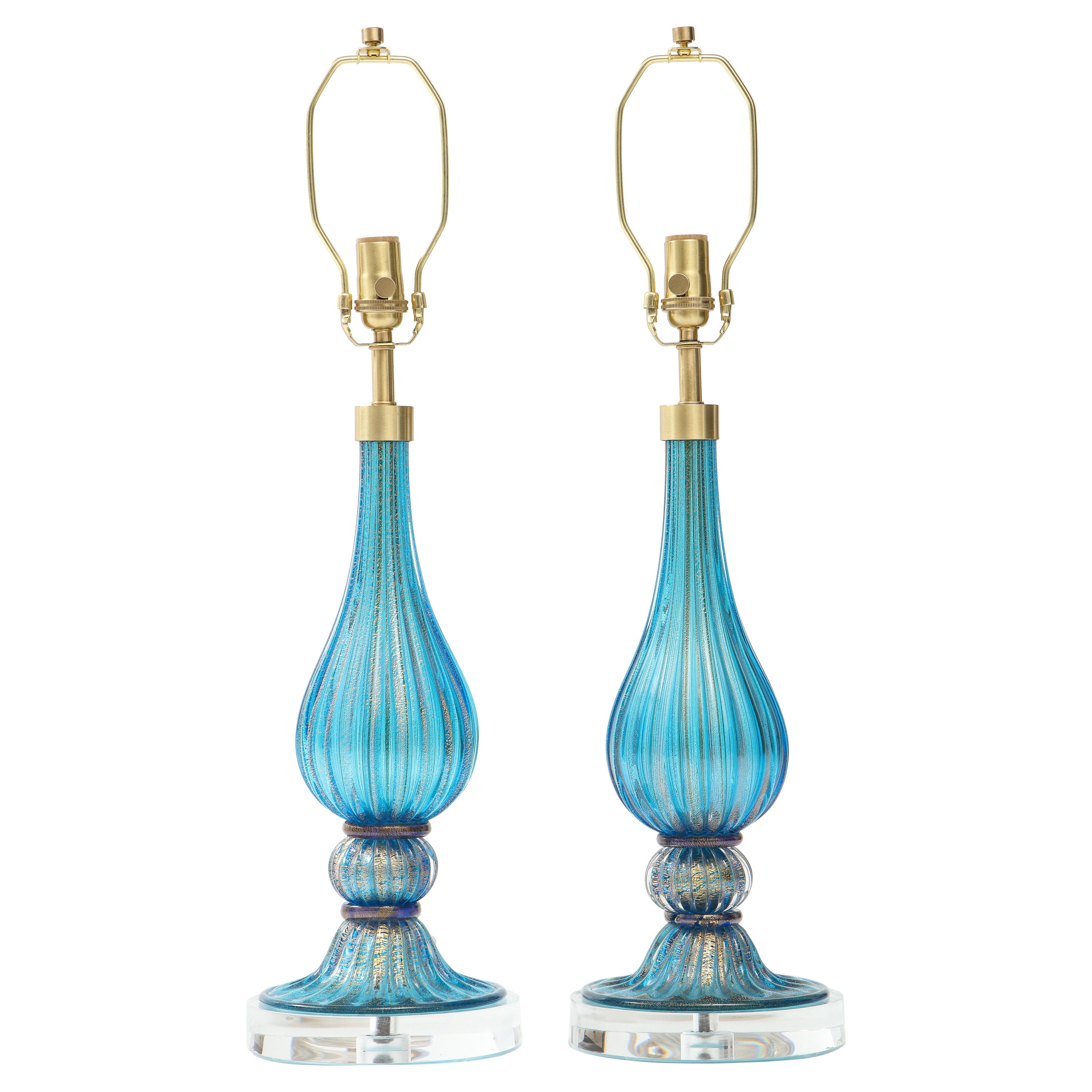 French Blue Murano Glass Lamps For Sale