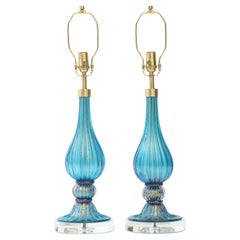 French Blue Murano Glass Lamps