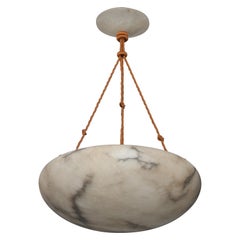 Large White and Black Alabaster Pendant Light Fixture, Italy, 1920s