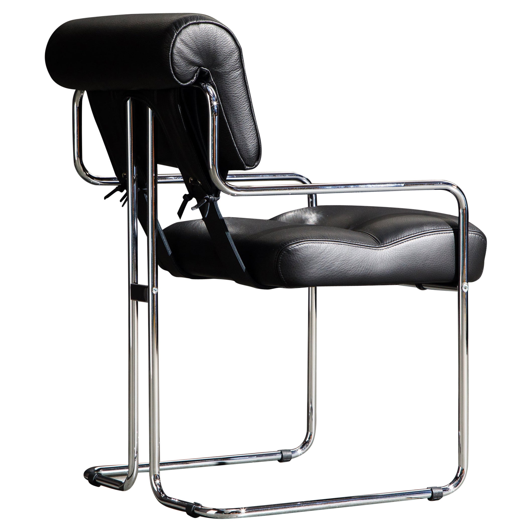 Black Leather and Chrome 'Tucroma' Armchair by Guido Faleschini for Mariani, New