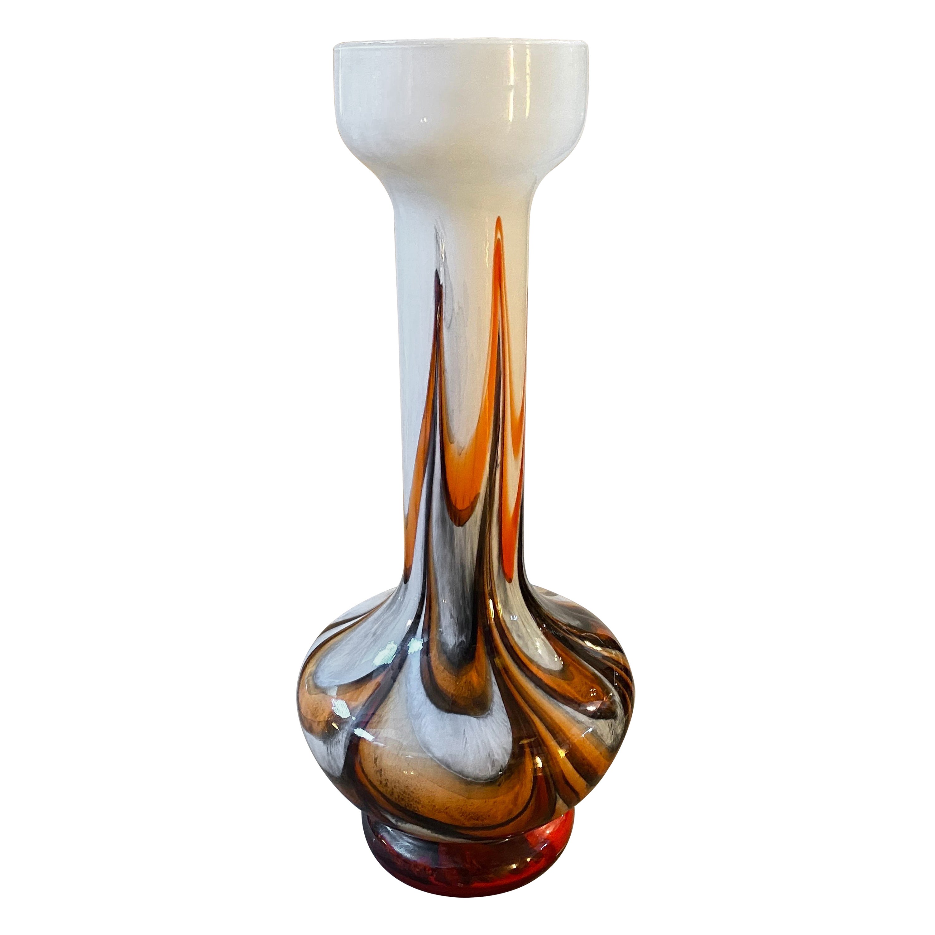 1970s Space Age Carlo Moretti Orange and Brown Opaline Glass Vase