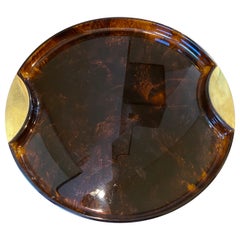 1970s Guzzini Brass and Fake Tortoise Lucite Serving Tray