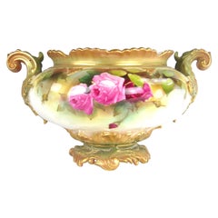 Large Antique Royal Worcester Rose Decorated Scalloped Edge Jardiniere